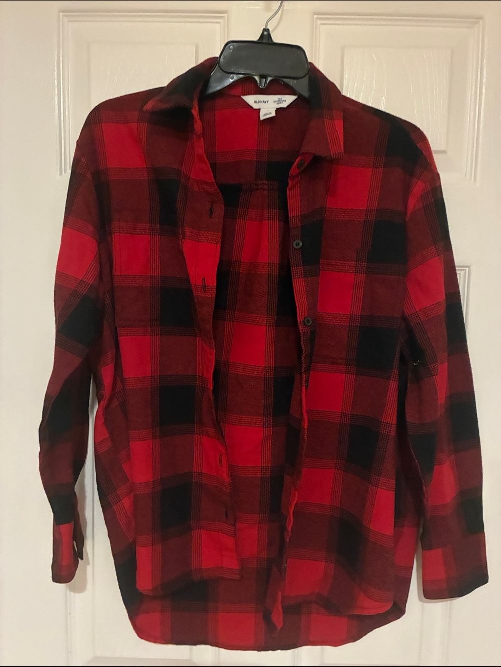 Red and Black Plaid Button-Up Shirt old navy